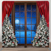 Aperturee - Aperturee Winter Night Christmas Window Tension Fabric Backdrop